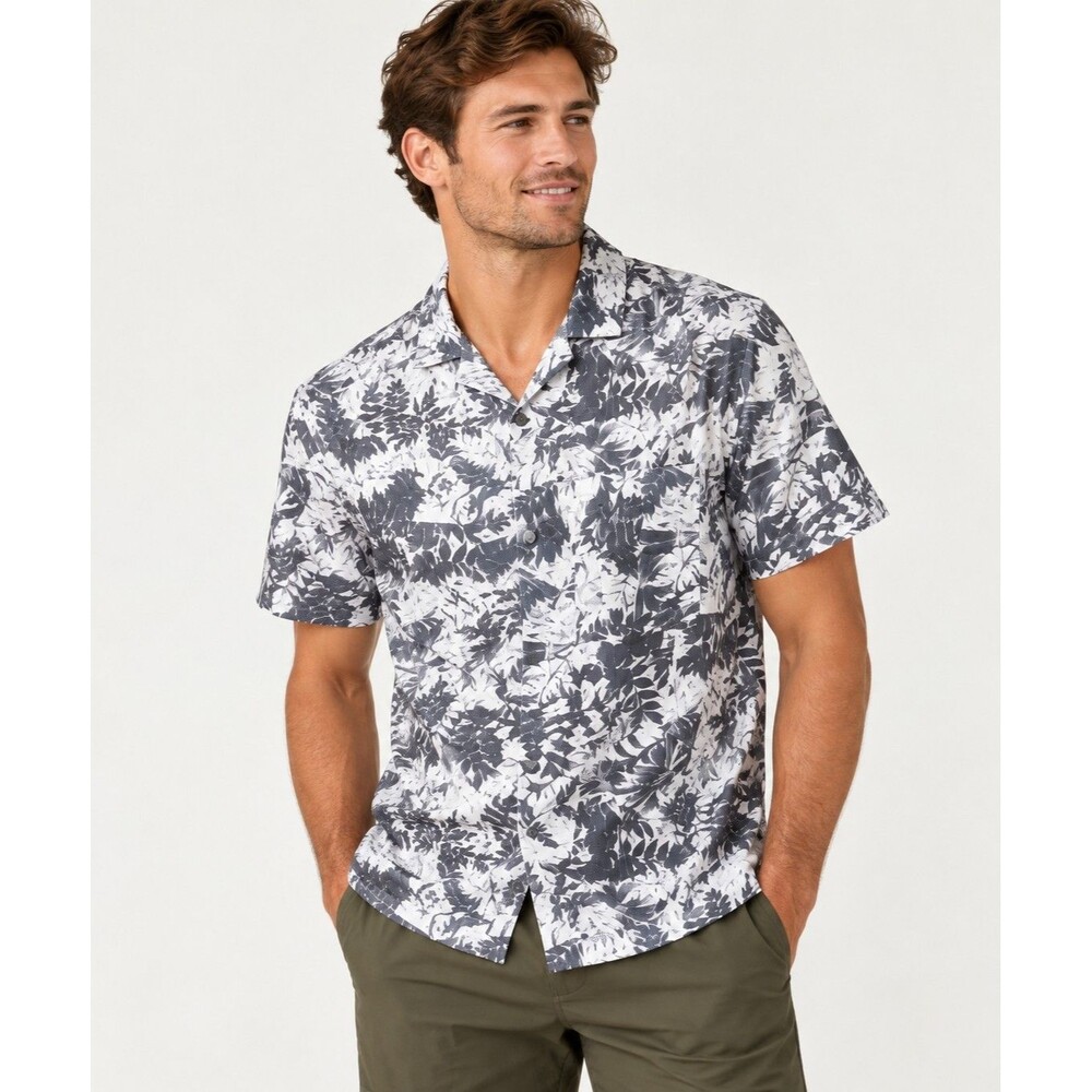 Lululemon Airing Easy Camp Collar Shirt Men’s L Urban Tropics White Graphite